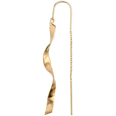 Long Twisted Hammered Earring With Chain Gold