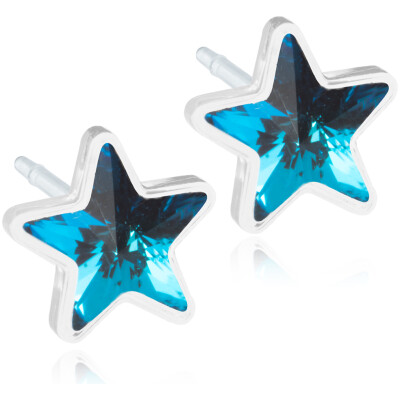 Hudvenlige øreringe Star 6mm, Aquamarine