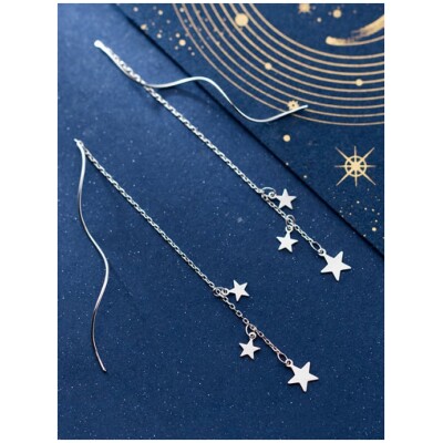 Emmely Silver Platinum Plated Simplistic Star Threader Earrings