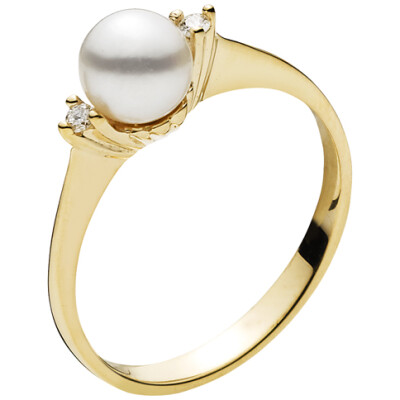RING MED KULTURPERLE 6-6,5MM OG DIAMANT 0,02CT W.SI 585