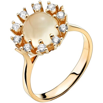 14kt ring m/Månesten 0,3ct W.SI diamanter