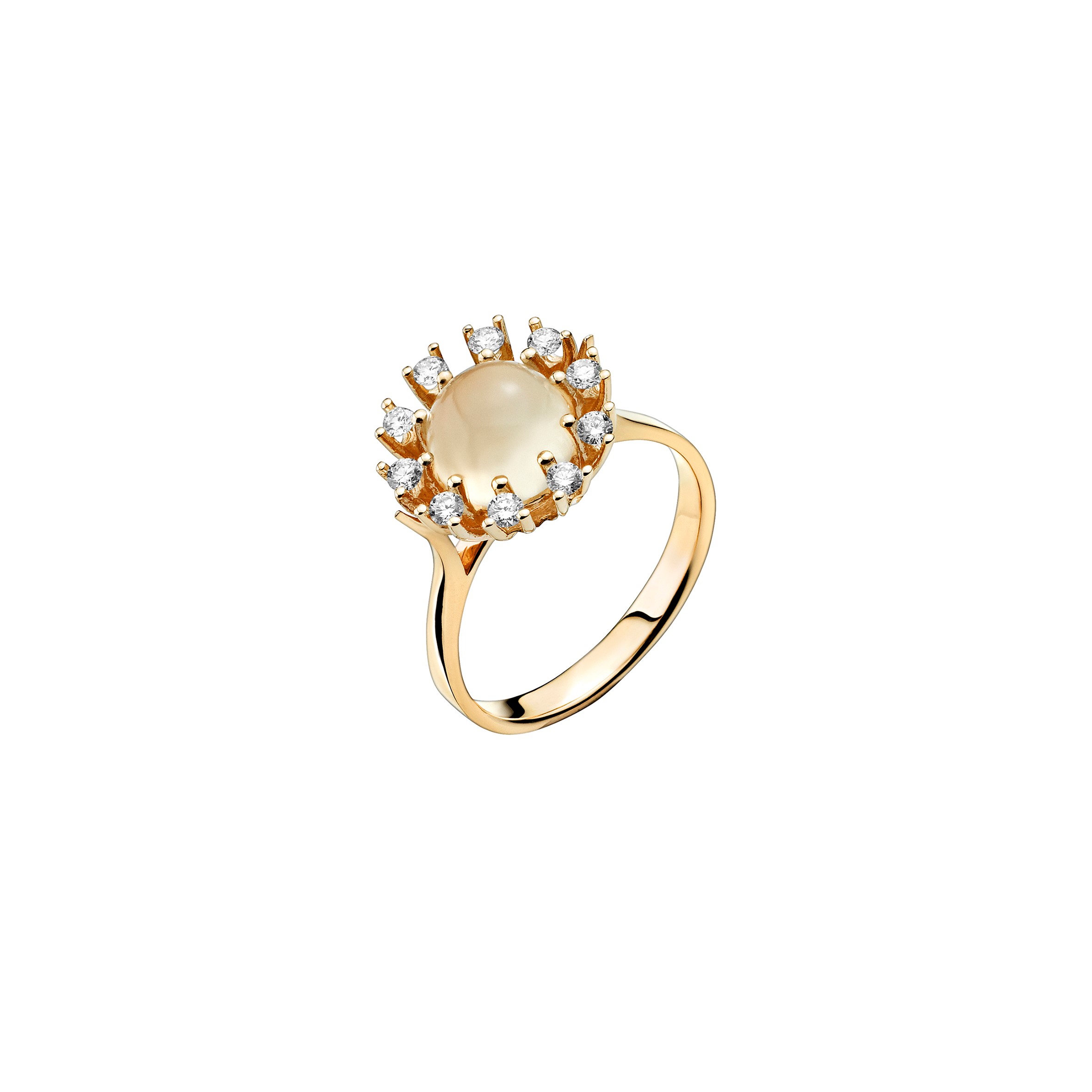 14kt ring m/Månesten 0,30ct W.SI diamanter