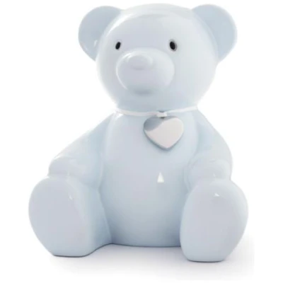 Lyseblå sparebøsse bamse m. graveringsplade