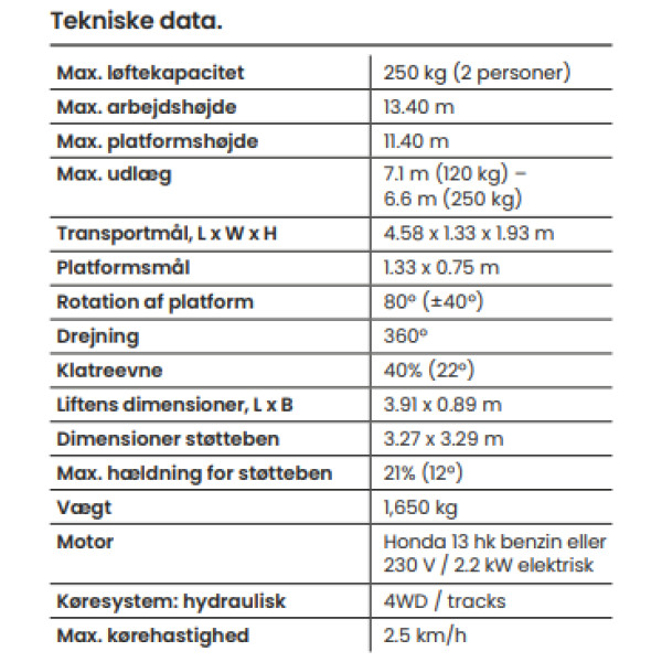 Bæltelift 13,4 m – Leguan 135 NEO 12