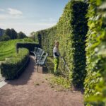 Mand trimmer høj hæk med Husqvarna stanghækkeklipper