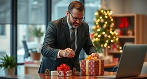 A businessman with gifts