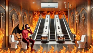 A humorous and photorealistic depiction of hell turned into a modern facility by an autodidact engineer. / Foto: AI