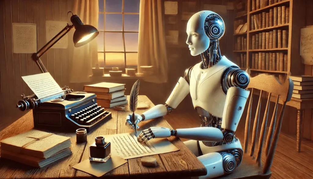 Here is an image illustrating your AI writing an analog letter at a cozy desk. It combines the traditional feel of handwriting with the modern assistance of artificial intelligence. Photo: AI