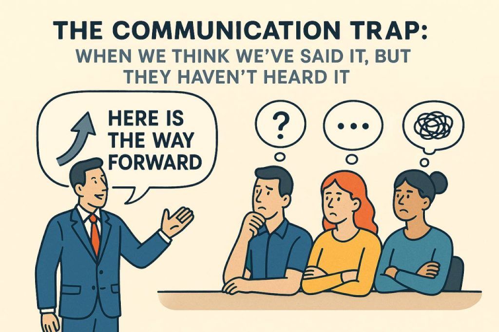 Illustrasjon av kommunikasjonsfellen – en leder forklarer, men de ansatte oppfatter budskapet forskjellig
