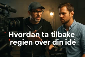 Et fotografi av en regissør med ryggen til som instruerer en scene foran et filmkamera. Foran ham står en annen person i ferd med å ta regi, mens begge peker i hver sin retning. Bildet symboliserer hvordan initiativ og engasjement kan føre til at andre ubevisst overtar styringen i et prosjekt som egentlig tilhører noen andre.