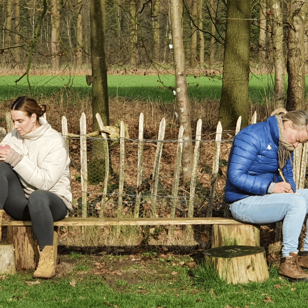 De dans van energie foto3 Deelnmemers op een bankje bij HondenSpiegel