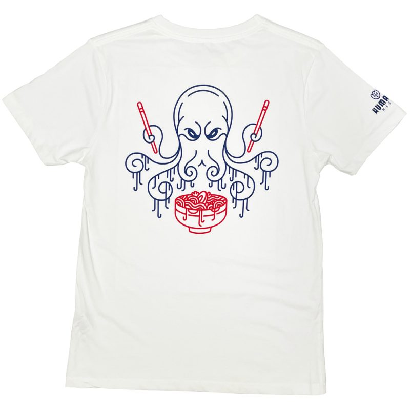 back print of octopus ramen tee for vegan clothing brand humane made