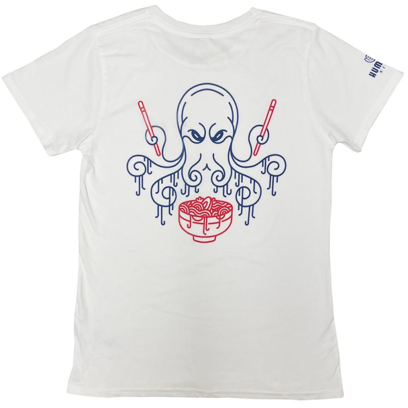 back print of octopus ramen ladies tee for vegan clothing brand humane made