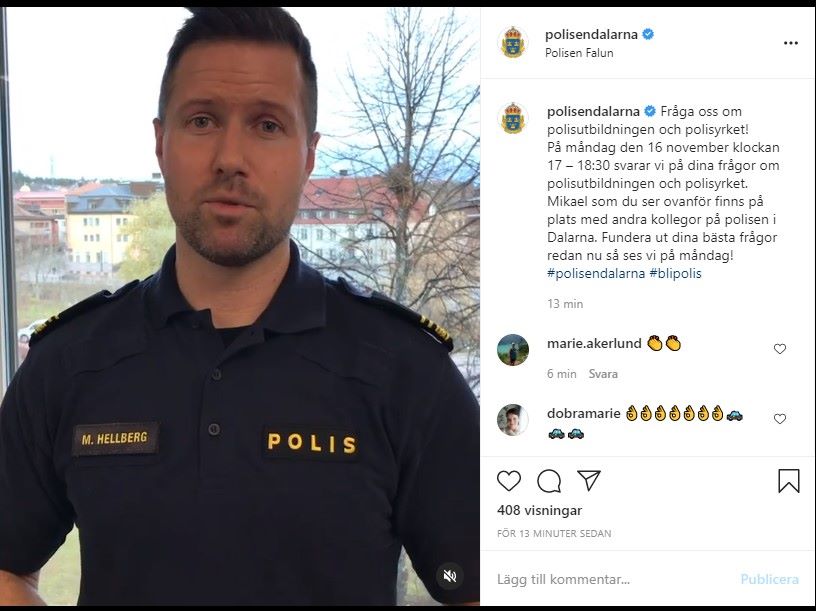 Skärmdump från @polisendalarna på Instagram