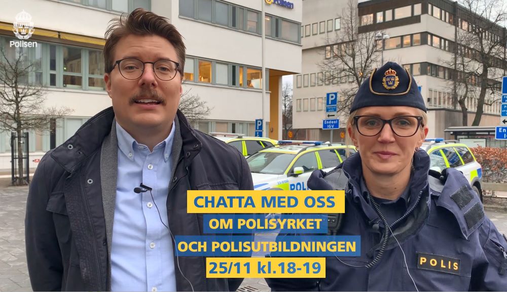 Nils Gustavsson, aspirantansvarig, och Sara Duvelfelt, polis, deltar under chatten tillsammans med flera kollegor från Polisområde Örebro