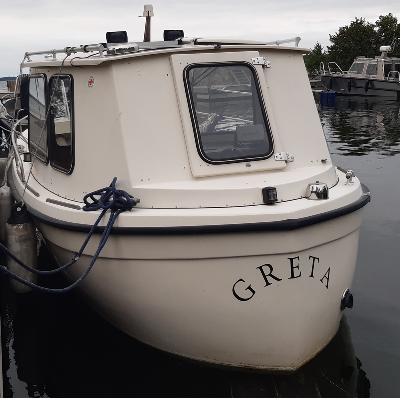 "GRETA" en VIHE S-21 Family Fisher stulen på Lidingö, Stockholm 