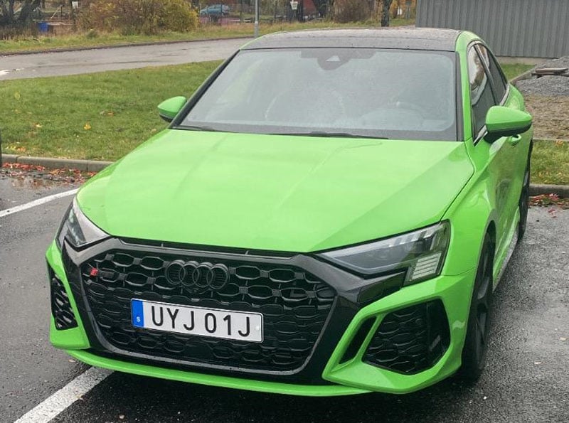 Grön Audi RS3 Sedan stulen i Norsborg söder om Stockholm