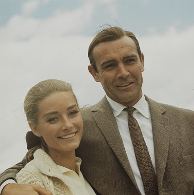 Sean Connery and Tania Malletin in 1964 filming Goldfinger at the Furka Pass in Switzerland.