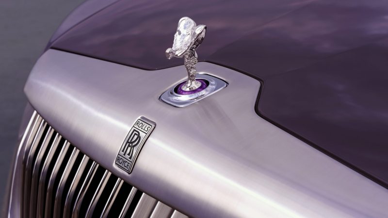 Amethyst gems on the base of the Spirit of Ecstasy figurine in Rolls-Royce Amethyst Droptail.