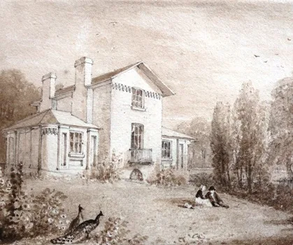 Watercolour by William Havell, 1814. Sandycombe Lodge, Turner's House. © Lucinda MacPherson.