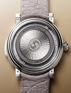 Back of the Parmigiani Fleurier Armoriale Répétition Mystérieuse, where the minutes and hours are indicated by the letters “M” and “H” on the dial.