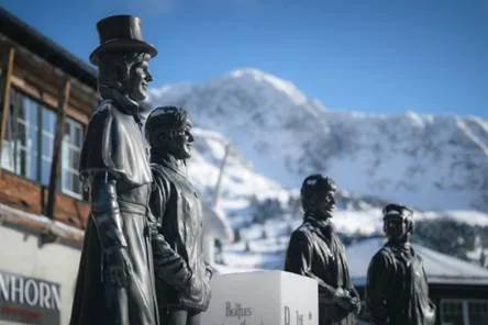 The Beatles Monument in front of the Hotel Edelweiss, Obertauern where the Fab Four stayed.