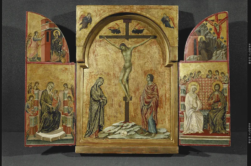 Duccio di Buoninsegna, Triptych with the Crucifixion and other scenes, c. 1302-8