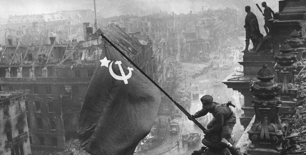 Yevgeny Khaldei, Raising a Flag Over the Reichstag, 2nd May 1945.