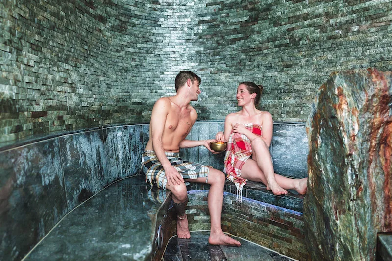 Stone steam grotto at Kronenhof Spa.