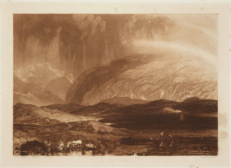 Turner: Light and Shade exhibition. Peat Bog, Scotland, plate 45 from Liber Studiorum J.M.W Turner.