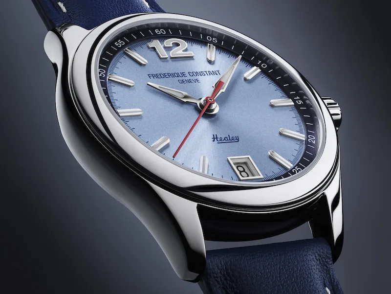 Front of the new Frederique Constant 2025 Classics Vintage Rally Healey 36mm date watch.