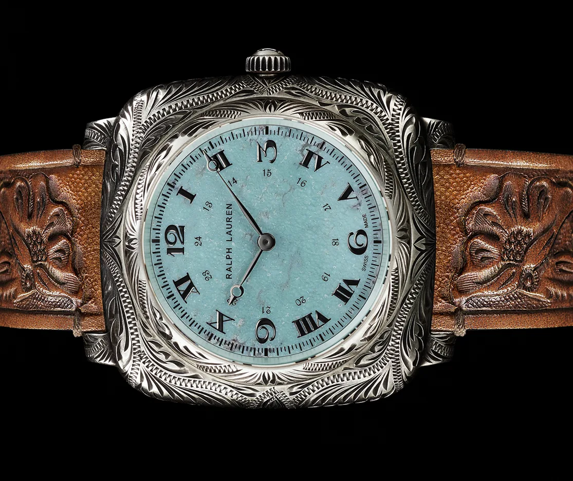 Ralph Lauren Western Cushion Watch in sterling silver with turquoise dial
