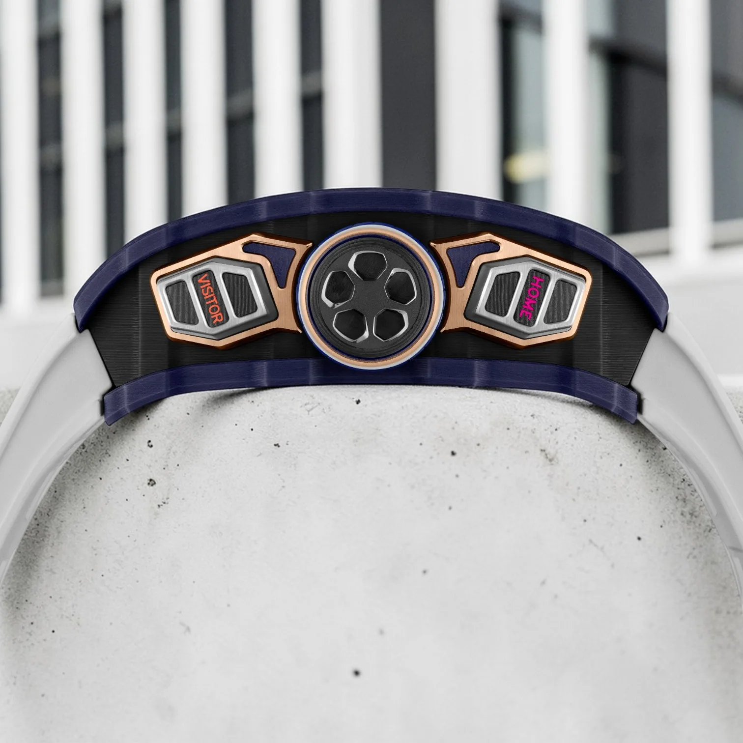 The elliptical shape of the RM 41-01 case in Dark Blue Quartz TPT®
