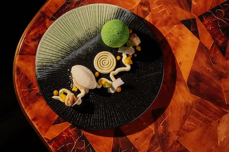 Cé La Vi London kalamansi mousse with mango brûlée and coconut ice cream