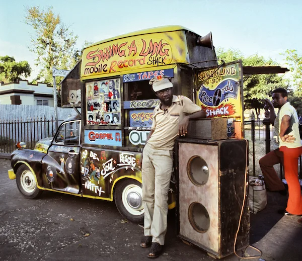 Charlie Ace’s Swing-a-Ling mobile record and recording shop and studio, 1973.