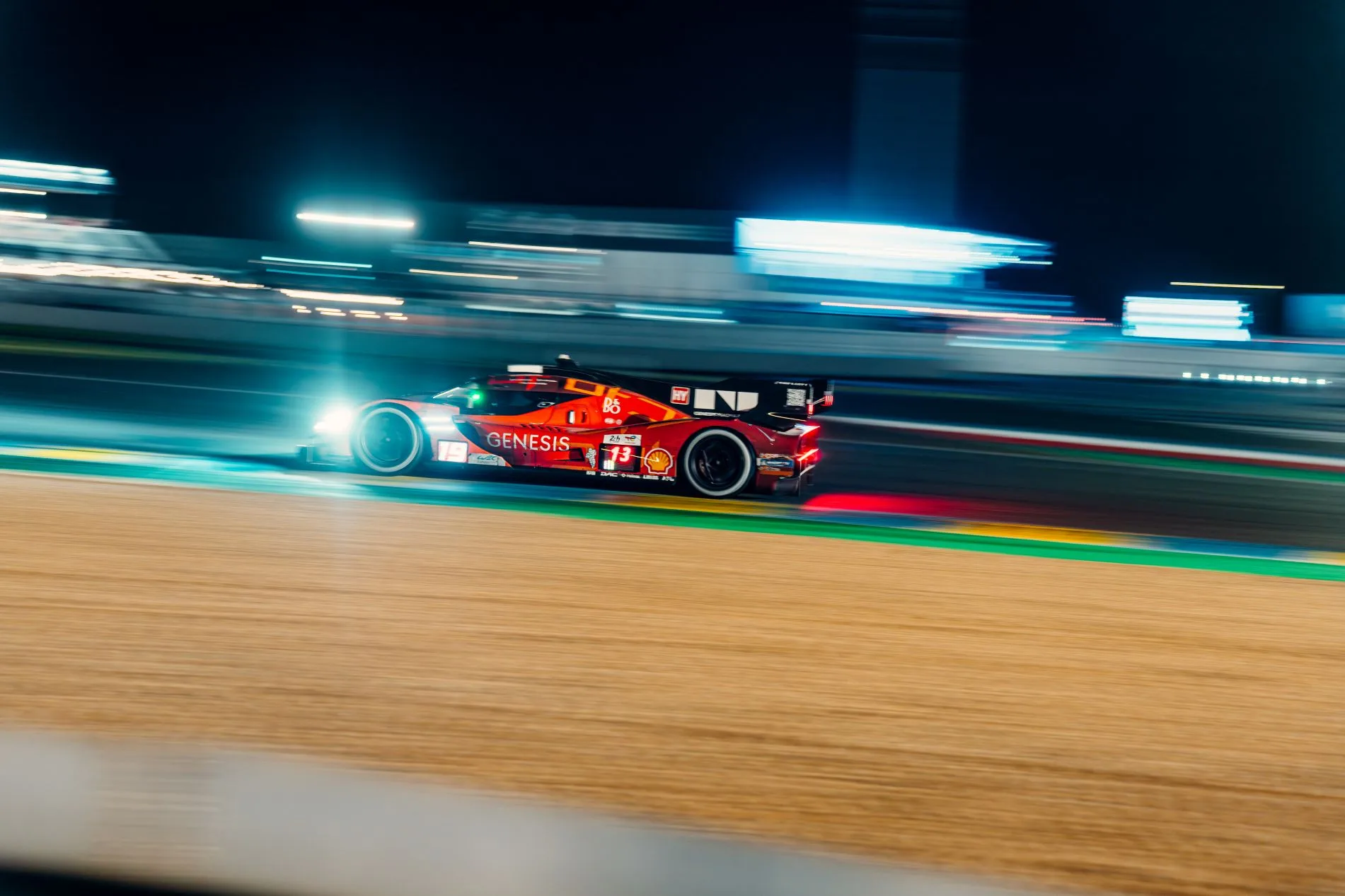 The No.19 GMR-001 racing through the night on its way to 13th place overall © Samuel Bassett @opticalwander.