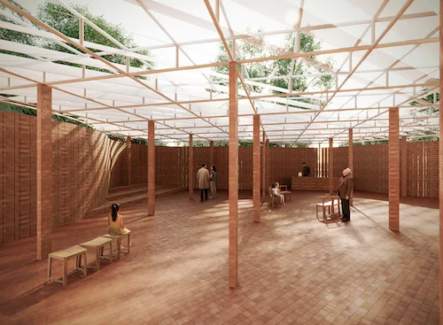 Interior view (design render) Serpentine Pavilion 2026 by LANZA atelier.