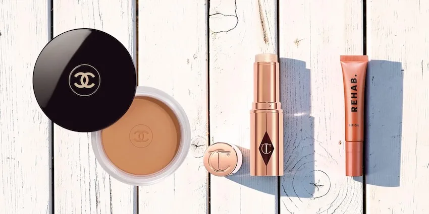 CHANEL Les Beiges Healthy Glow Bronzing Cream,CHARLOTTE TILBURY Unreal Highlighter Fresh Healthy Glow Stick and REHAB Shimmer lip oil | I-M Magazine