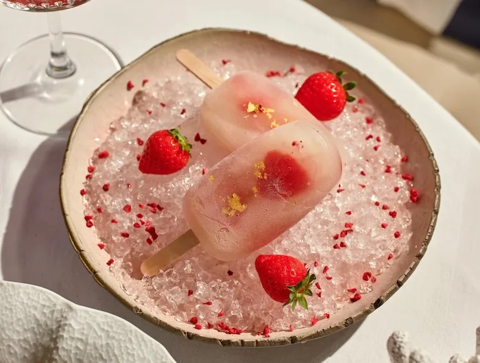 Strawberry and champagne ice lollies at Cut Out 45 Park Lane