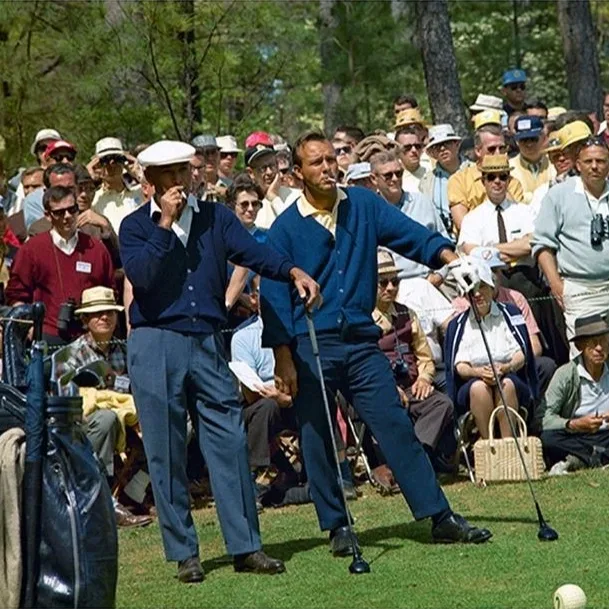 At the 1966 Masters Tournament, Ben Hogan and Arnold Palmer wore coordinated, bold blue outfits topped with classic mid-century cardigans, 