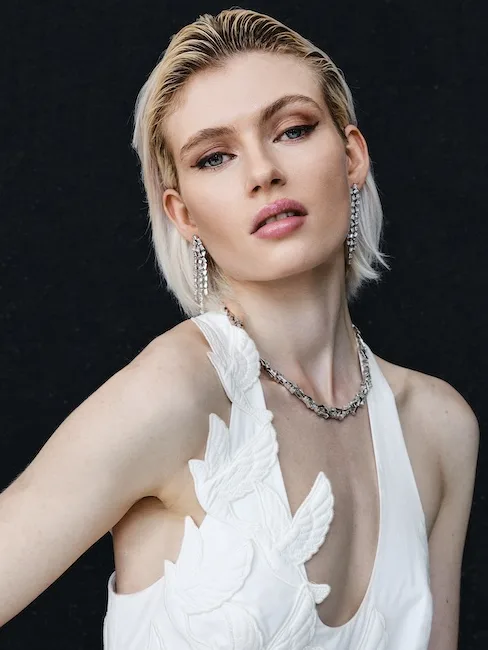 BUCHERER Rock Diamonds earrings and necklace set in white gold.
ZIMMERMANN Luna applique midi dress. © Ian Harrison for I-M Inquisitive Minds