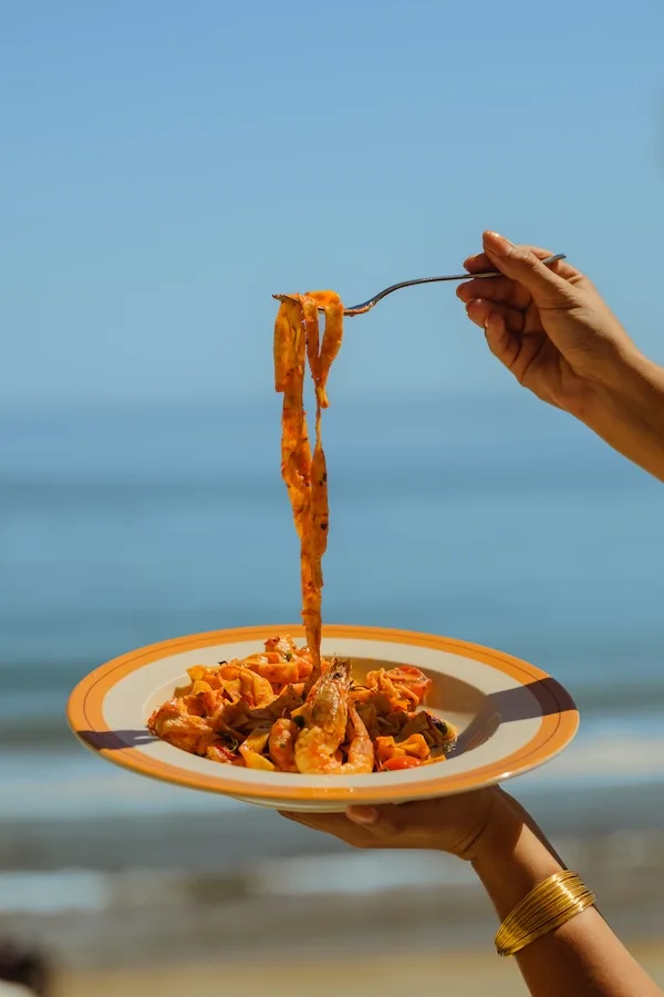 Tagliatelle with prawns at Nikki Beach Marbella.
