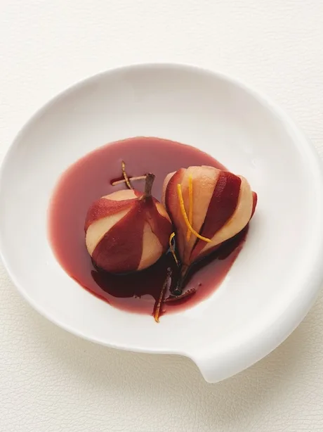 A trio of recipes from The Complete French Cooking Course: spiced poached pears.
