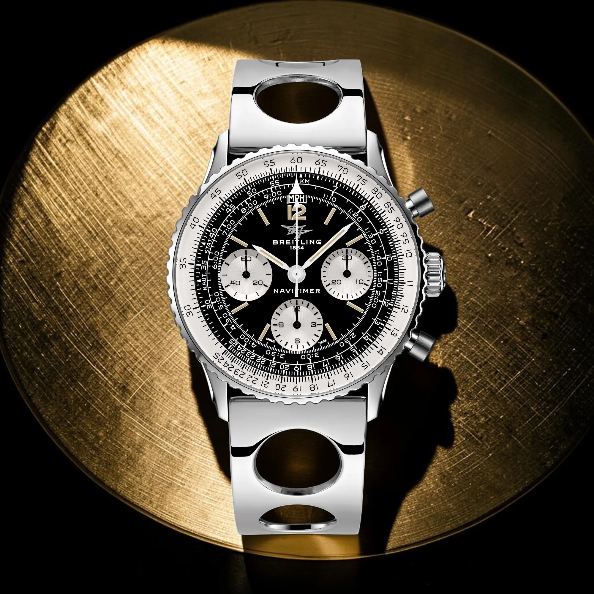 The Navitimer Miles Davis on the revived Air Racer bracelet.