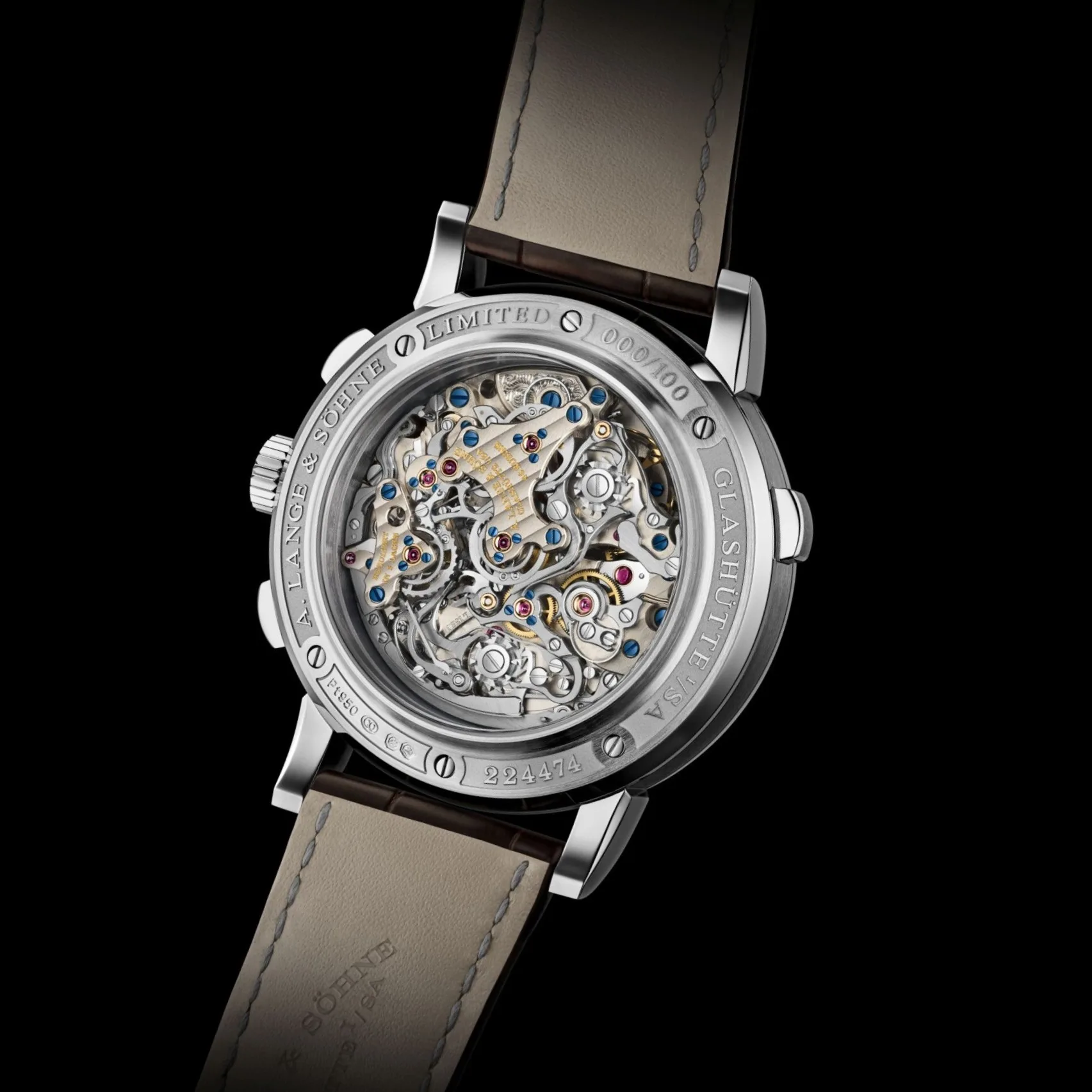 Caseback of the new Lange & Söhne Triple Split in platinum