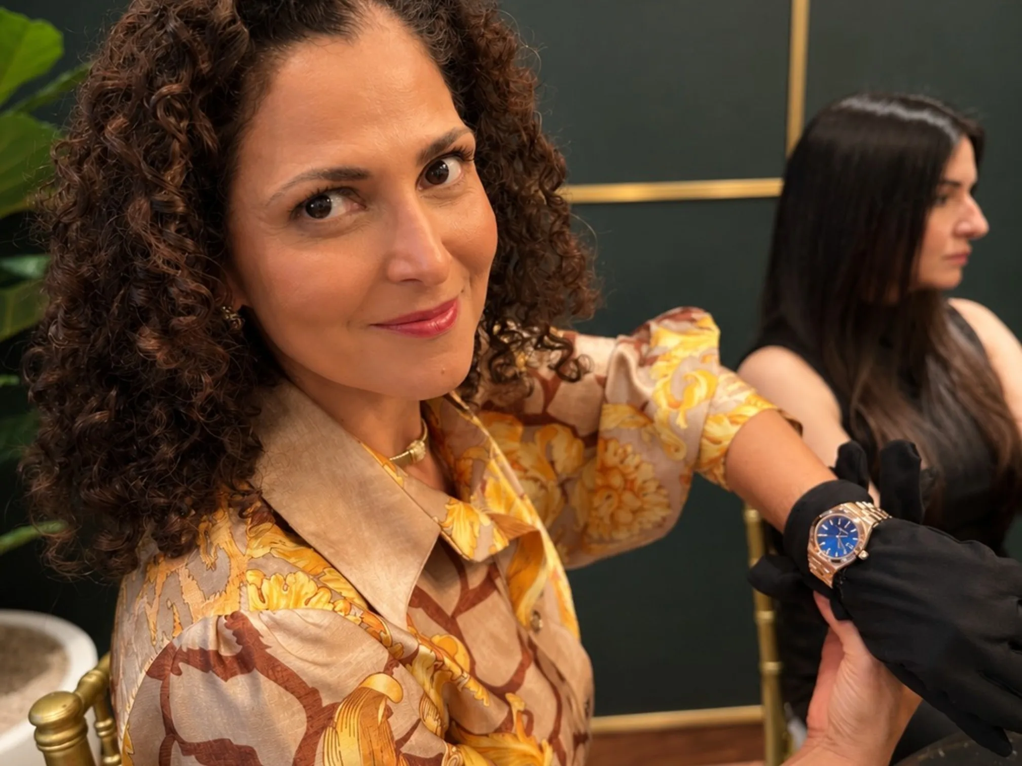 Dr Alba Pereira trying a Vacheron Constantin Overseas at the I-M Magazine event Time & Terroir at Watches of Switzerland