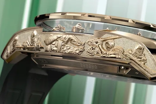 Hand engraving knights on the Roger Dubuis Excalibur The Metamorph Merlin