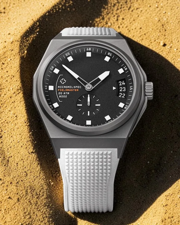 Micromilspec Fieldmaster on white rubber strap