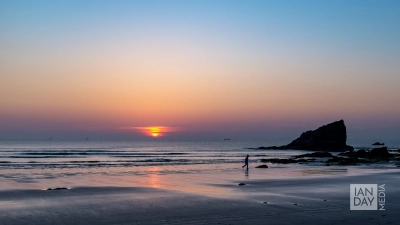 Sunset over Broad Haven Beach in Pembrokeshire, Wales.