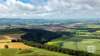 A panoramic view over North Yorkshire as seen from the summit of Roseberry Topping.